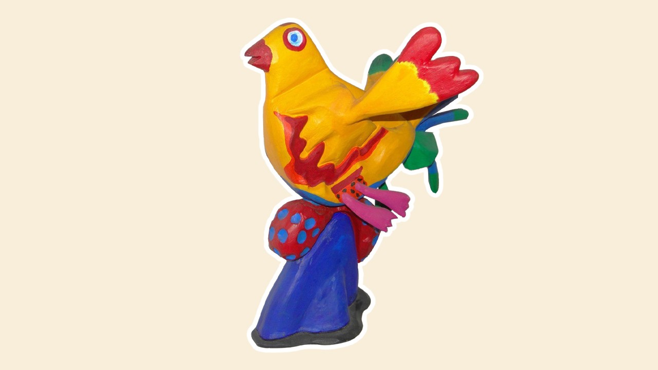 Sculpture en résine polychrome signée "Corneille"